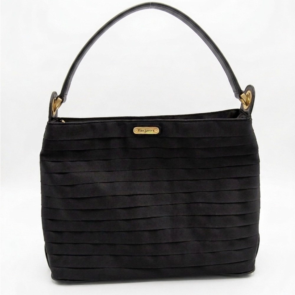 Vintage Eric Javits Black Layered Ribbon Ruffle Bagatelle Hobo Bag